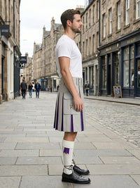 Light Grey Leather Kilt With Purple Pleats Right Side