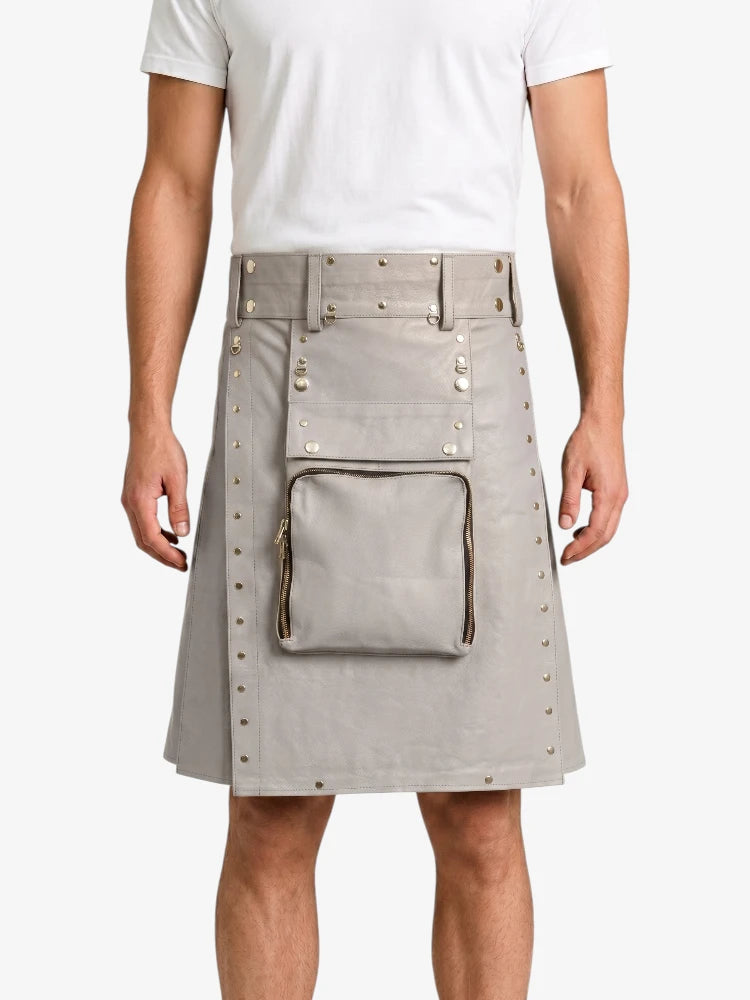 Light Grey Leather Utility Kilt