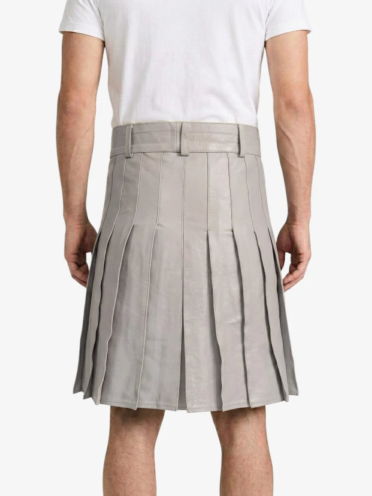 Light Grey Leather Utility Kilt Back