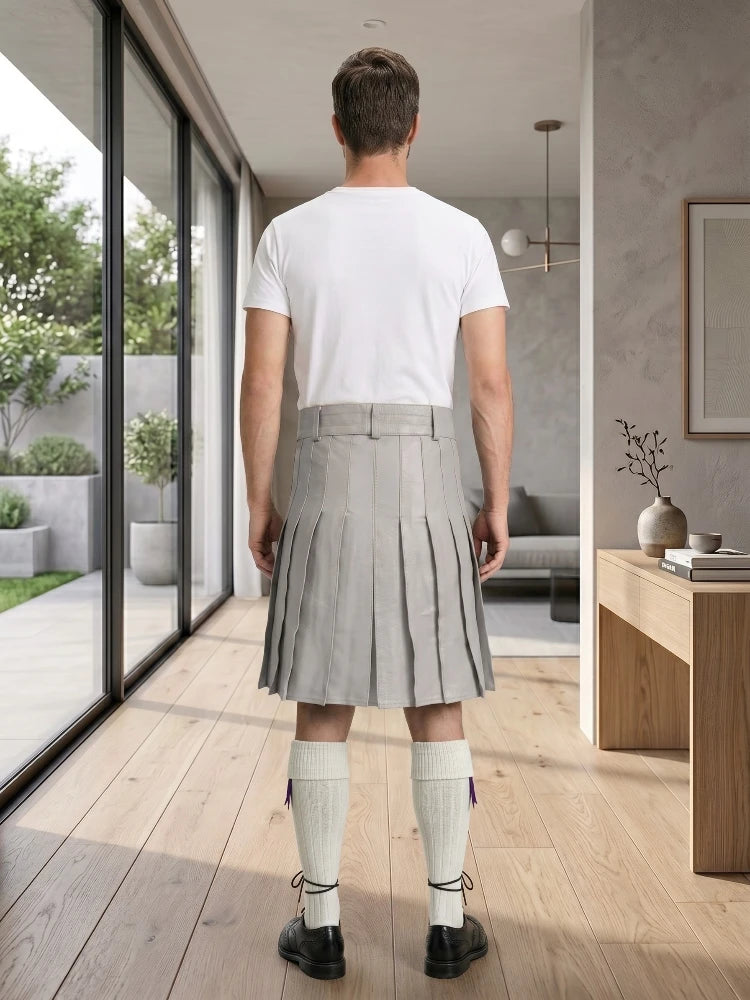 Light Grey Leather Utility Kilt
