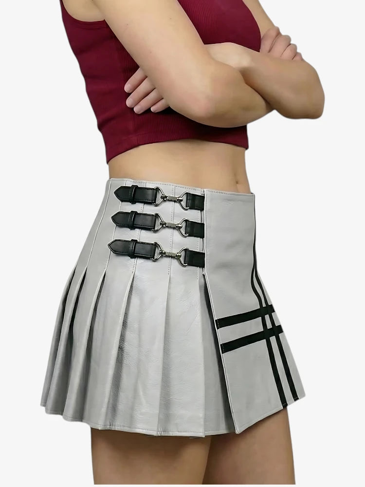 Light Grey Women Leather Utility Kilt