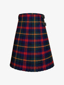 Plaid kilt with red, blue, and yellow colors on a white background