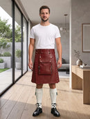 Maroon Leather Utility Kilt Front Side