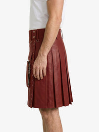 Maroon Leather Utility Kilt Left
