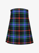 Plaid kilt with green, red, and blue pattern on a white background