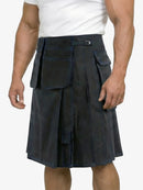 Person wearing a black kilt on a white background