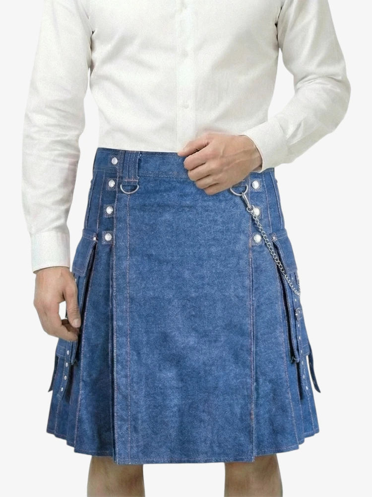 Modern Blue Denim Kilt