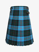 Plaid kilt with blue and green pattern on a white background