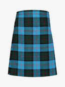 Plaid kilt with blue and green pattern on a white background