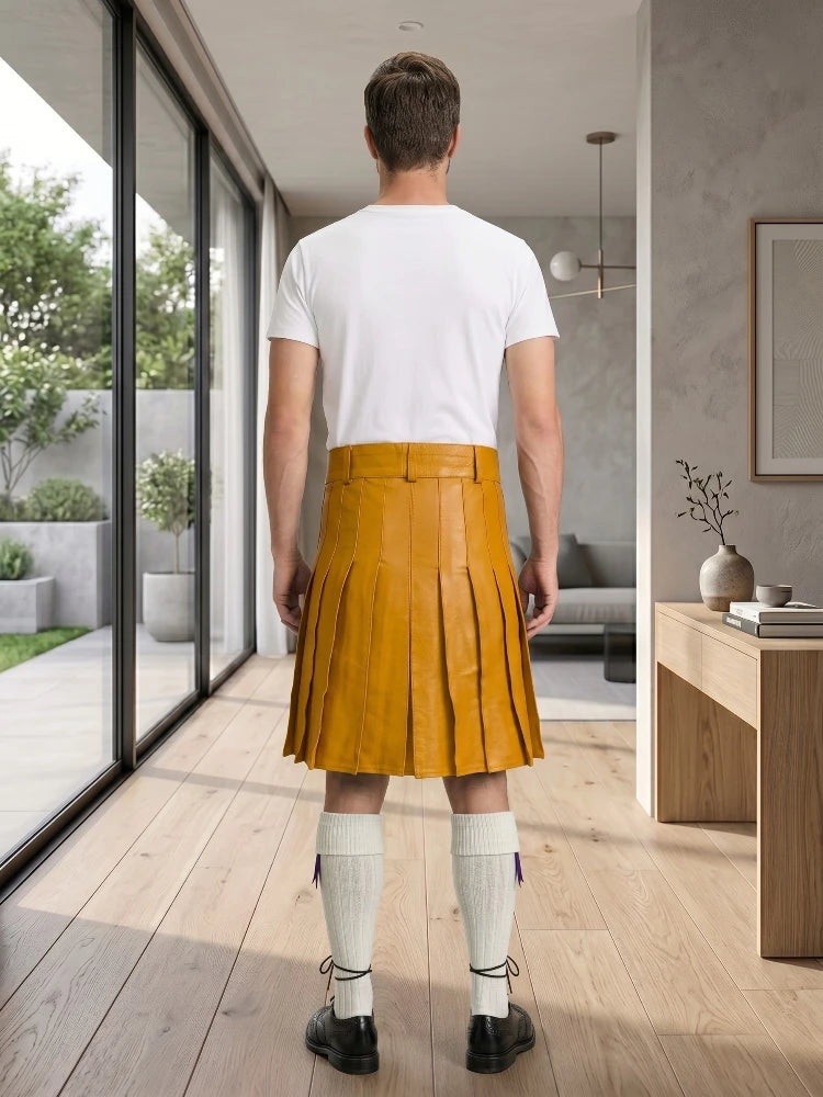 Mustard Yellow Leather Utility Kilt