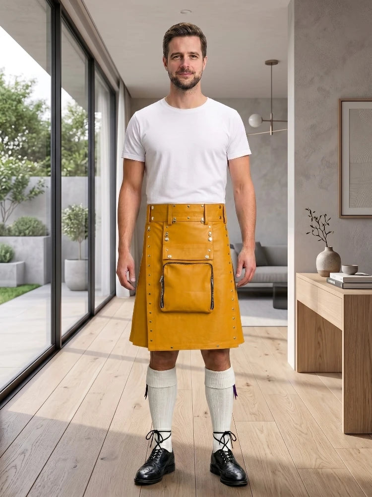 Mustard Yellow Leather Utility Kilt