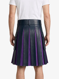 Navey Blue Leather Kilt With Purple Pleats Back