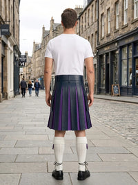 Navey Blue Leather Kilt With Purple Pleats Back Side