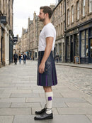 Navey Blue Leather Kilt With Purple Pleats Left Side