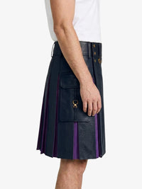 Navey Blue Leather Kilt With Purple Pleats Right 