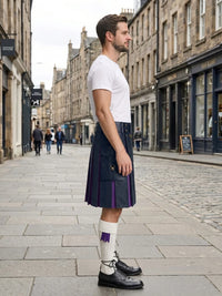 Navey Blue Leather Kilt With Purple Pleats Right Side