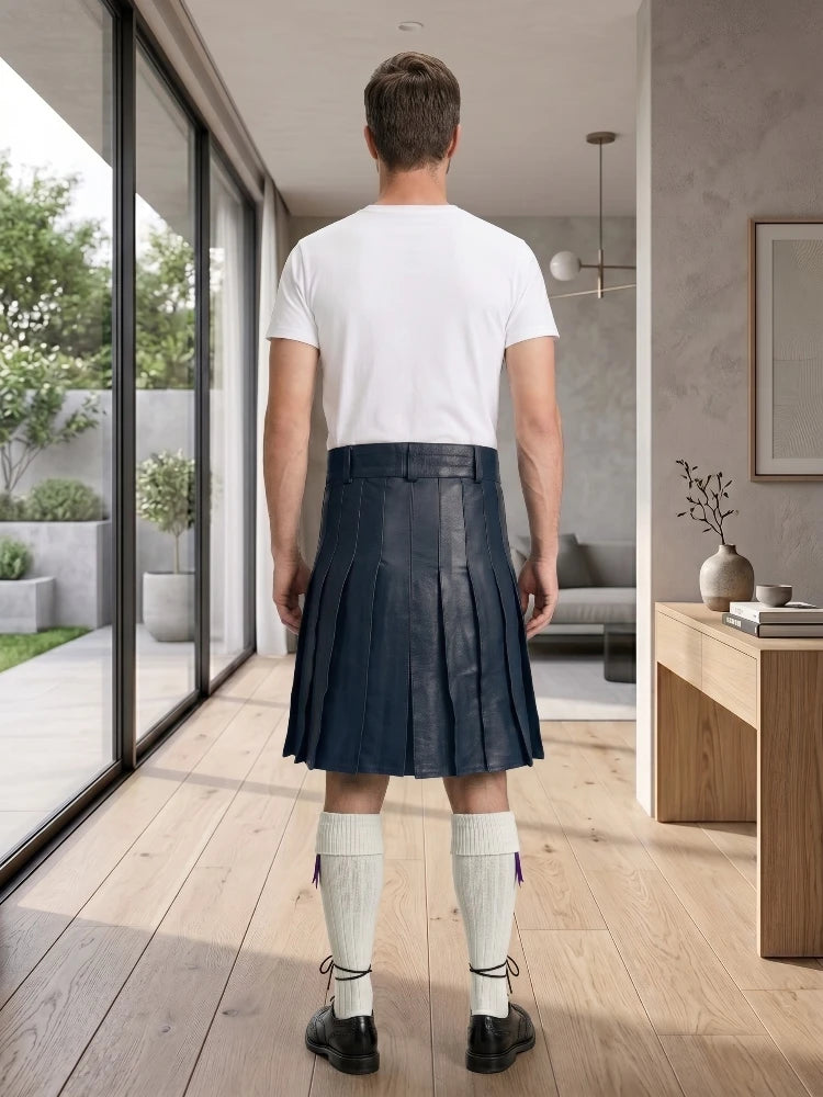 Navy Blue Leather Utility Kilt