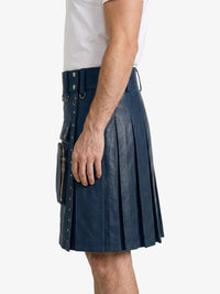 Navey Blue Leather Utility Kilt Left