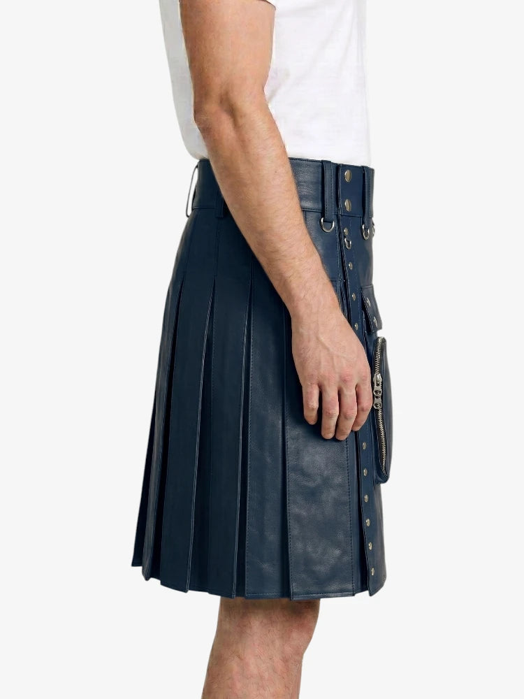 Navey Blue Leather Utility Kilt Right
