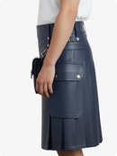Navy leather skirt with a white background