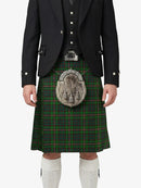 Traditional Scottish kilt with a tartan pattern on a white background