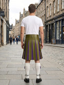 Olive Green Leather Kilt With Purple Pleats Back Side