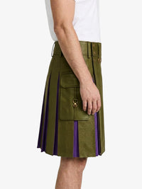 Olive Green Leather Kilt With Purple Pleats Right
