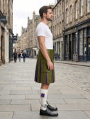 Olive Green Leather Kilt With Purple Pleats Right Side