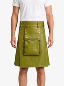 Olive Green Leather Utility Kilt