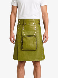 Olive Green Leather Utility Kilt