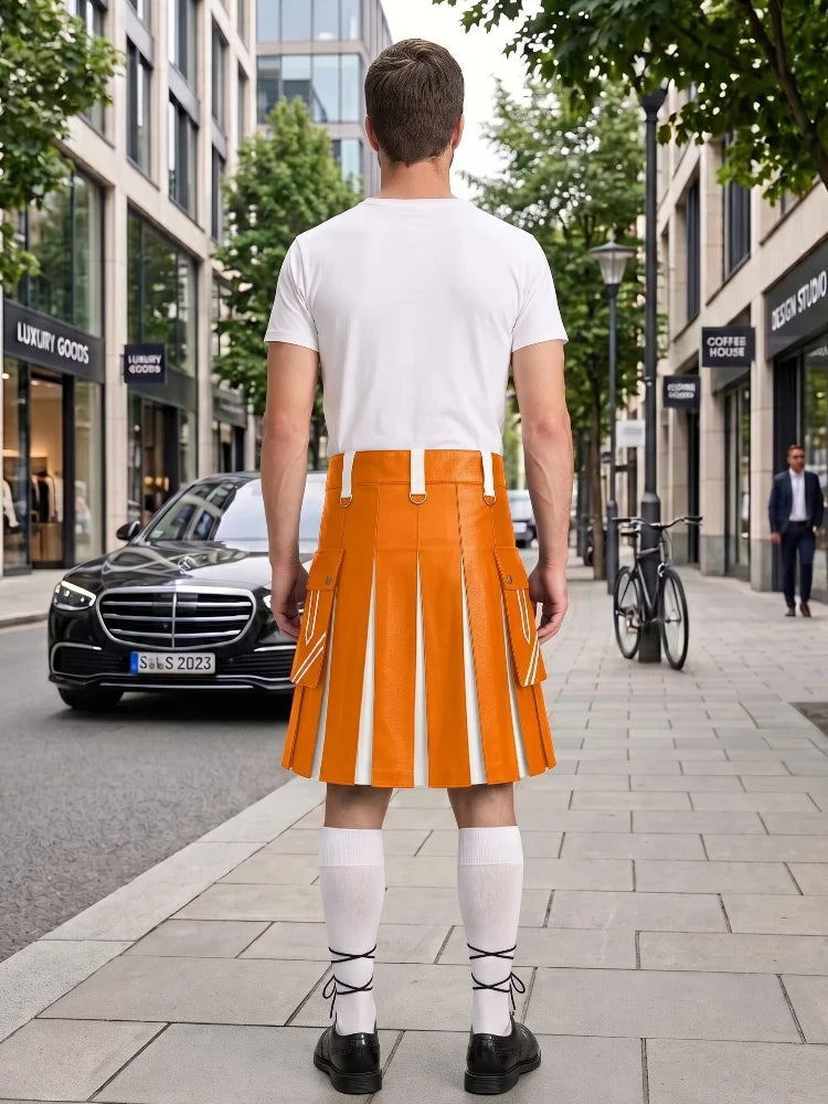 Orange and White Leather Hybrid Utility Kilt