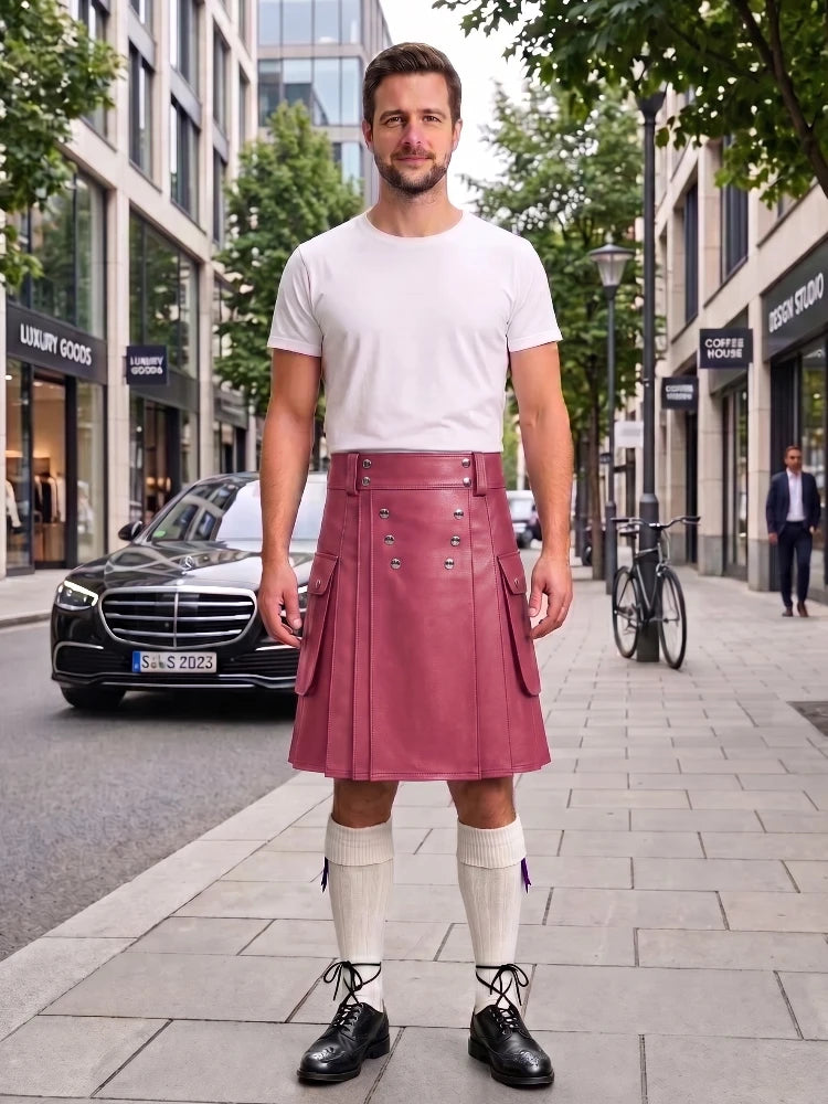 Pink Cow Leather Utility Kilts for Men