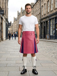 Pink Leather Kilt With Purple Pleats Front Side