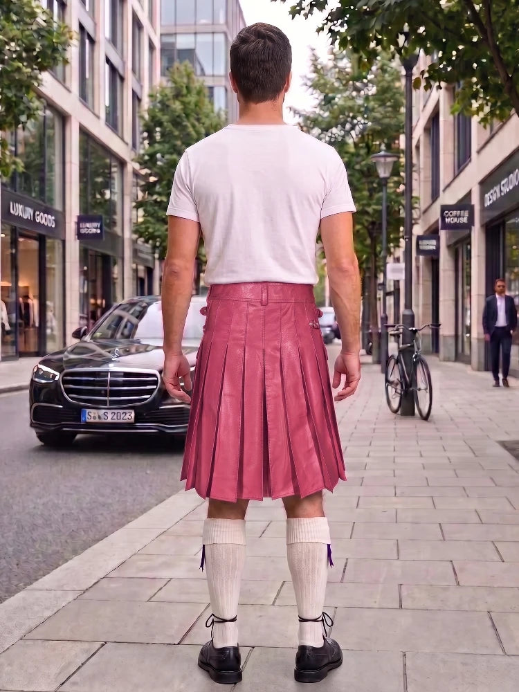 Pink Leather Utility Kilt with Sporran
