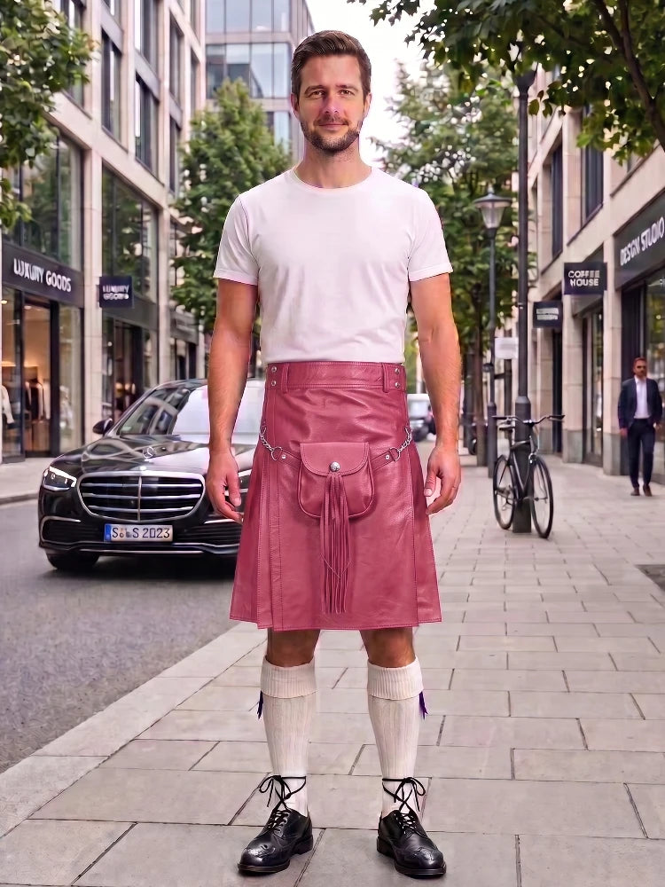 Pink Leather Utility Kilt with Sporran