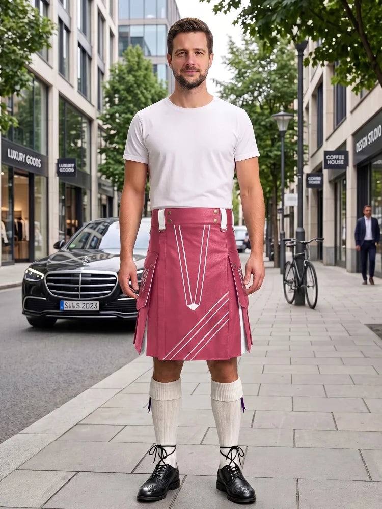 Pink and White Leather Hybrid Utility Kilt