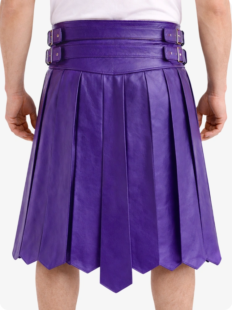 Purple pleated skirt with belt on a white background