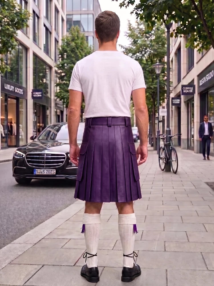 Purple Leather Kilt For Men Tactical Utility Kilts