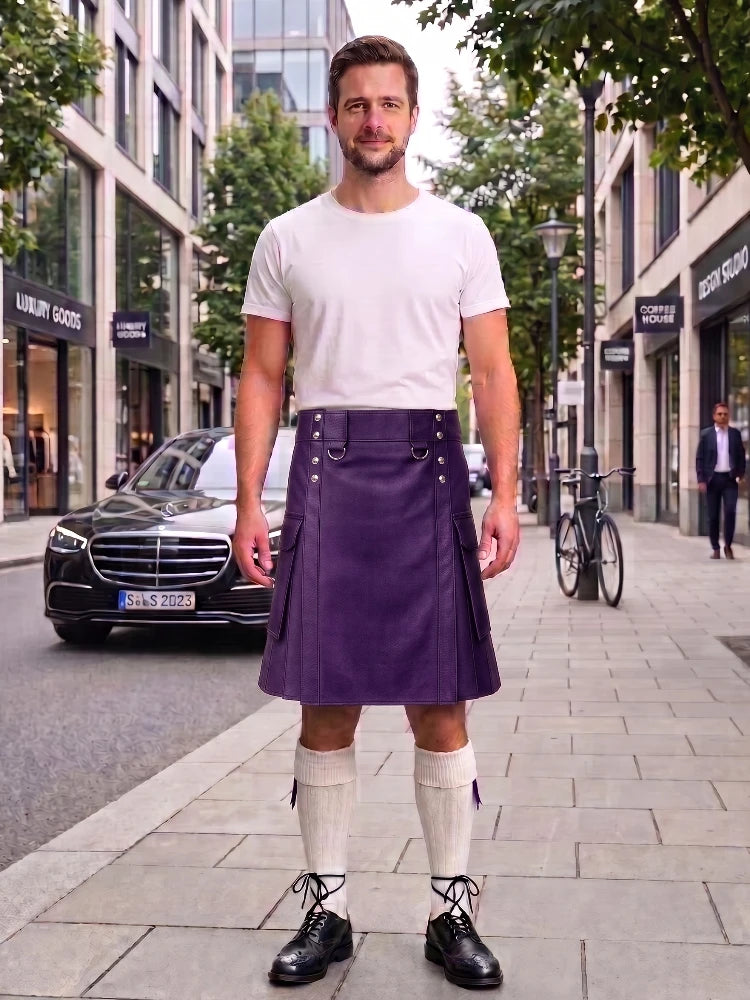 Purple Leather Kilt For Men Tactical Utility Kilts