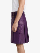 Purple Leather Kilt With Purple Pleats