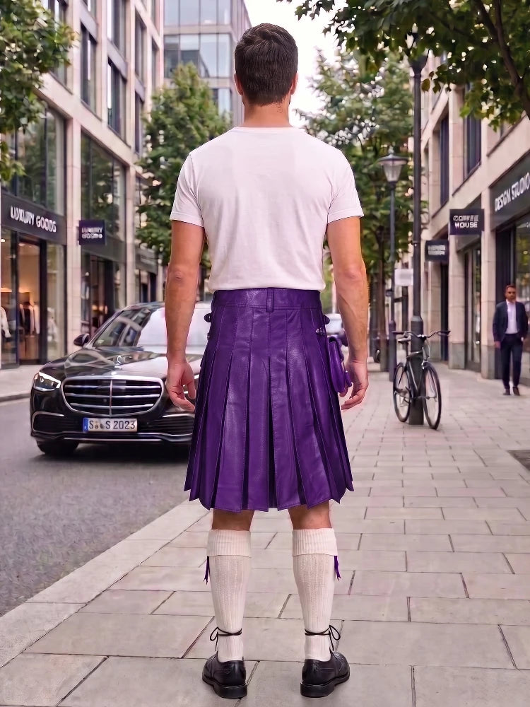 Purple Leather Utility Kilt with Sporran