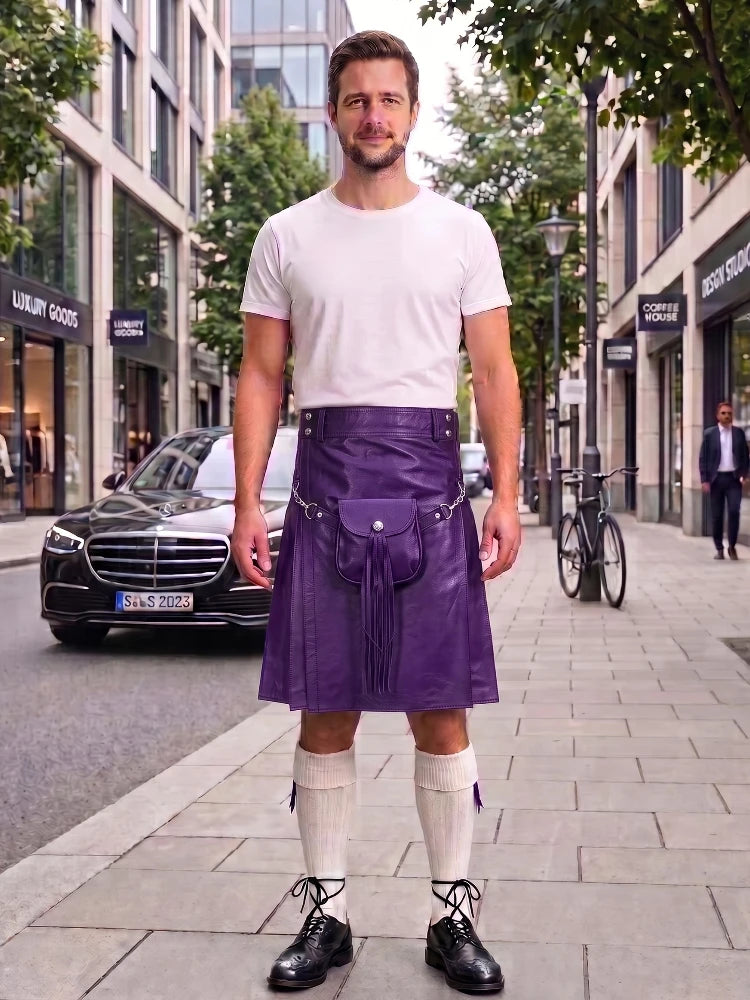 Purple Leather Utility Kilt with Sporran