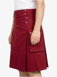Red skirt with button details on a white background