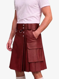 Red Leather Kilt For Men Tactical Utility Kilts