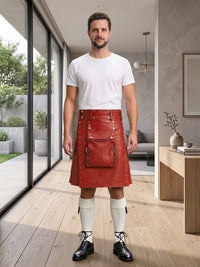 Red Leather Utility Kilt Front Side
