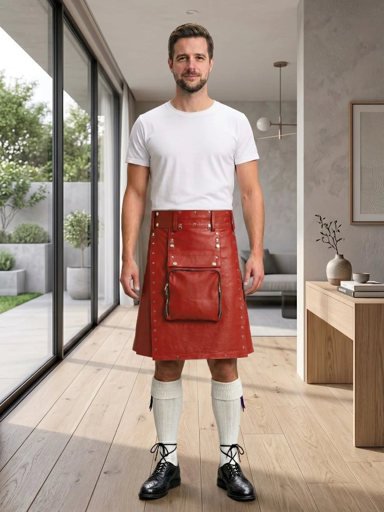 Red Leather Utility Kilt