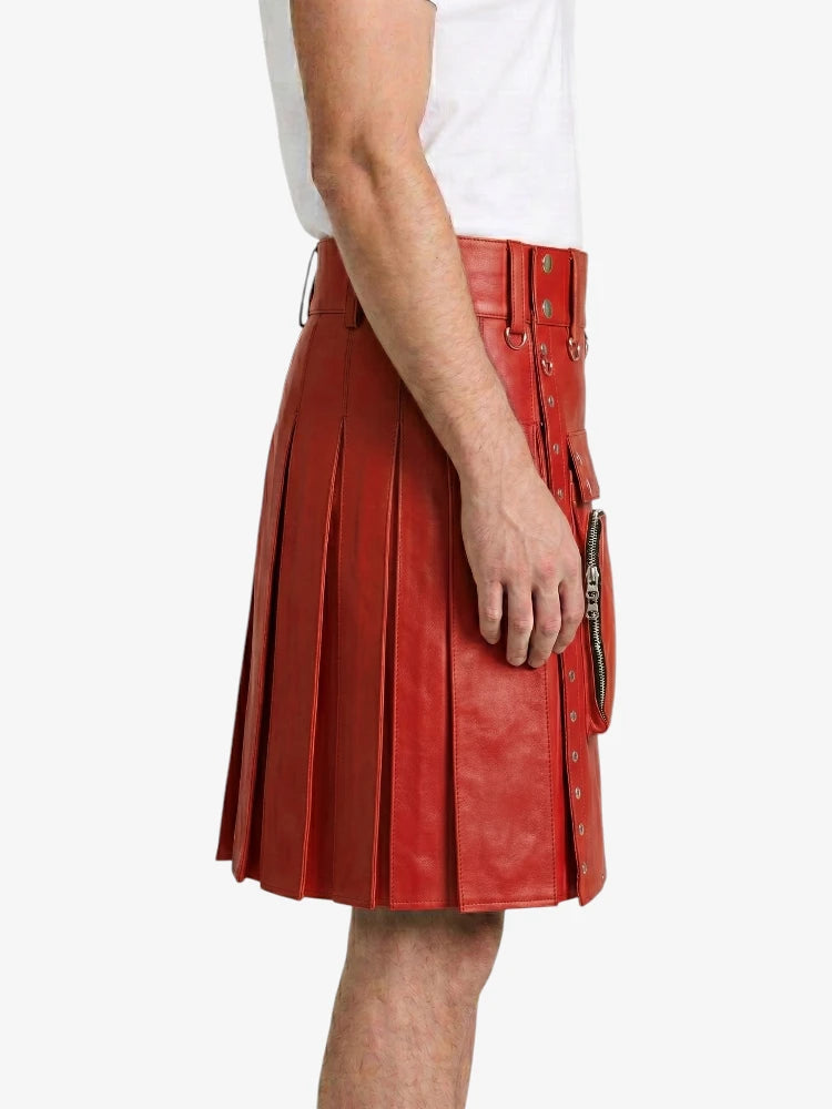 Red Leather Utility Kilt Right