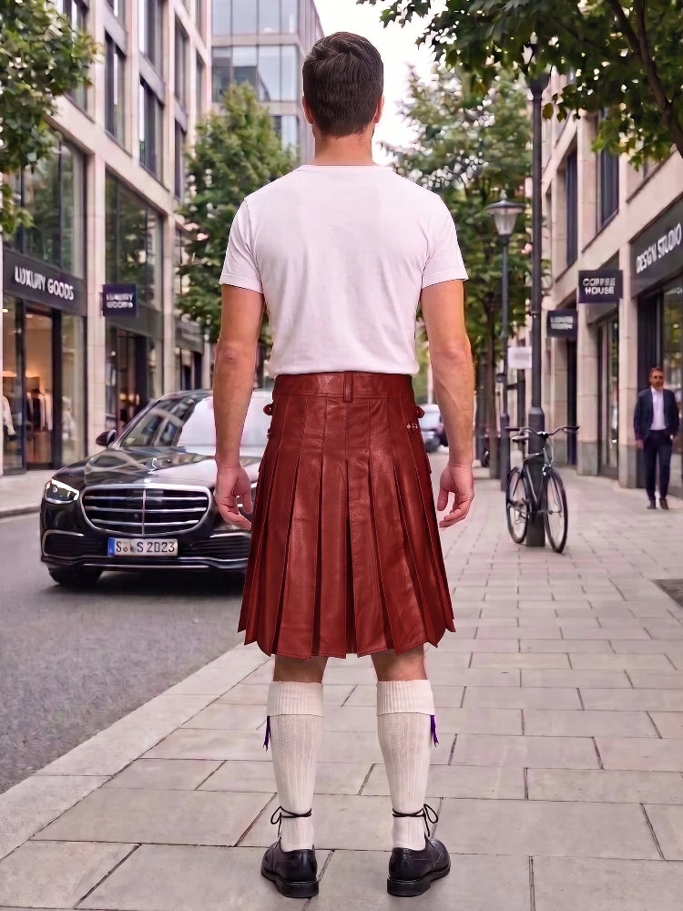 Red Leather Utility Kilt with Sporran