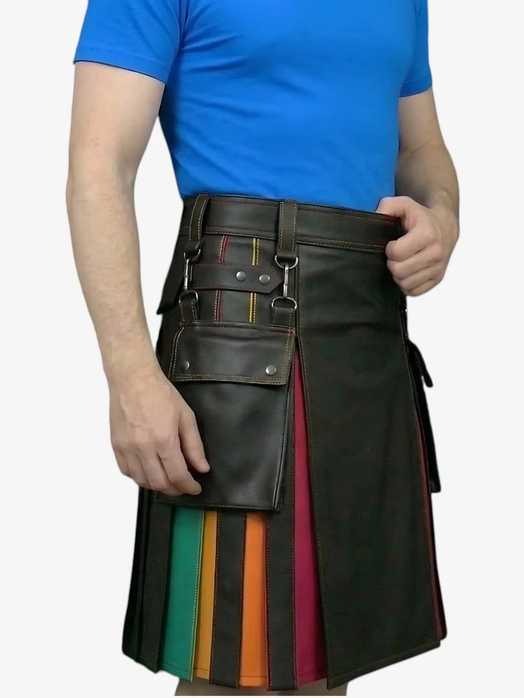 Red Pleats Rainbow Kilt