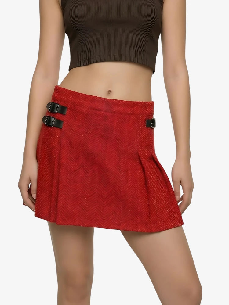 Red and Black Herringbone Women Tweed Kilt